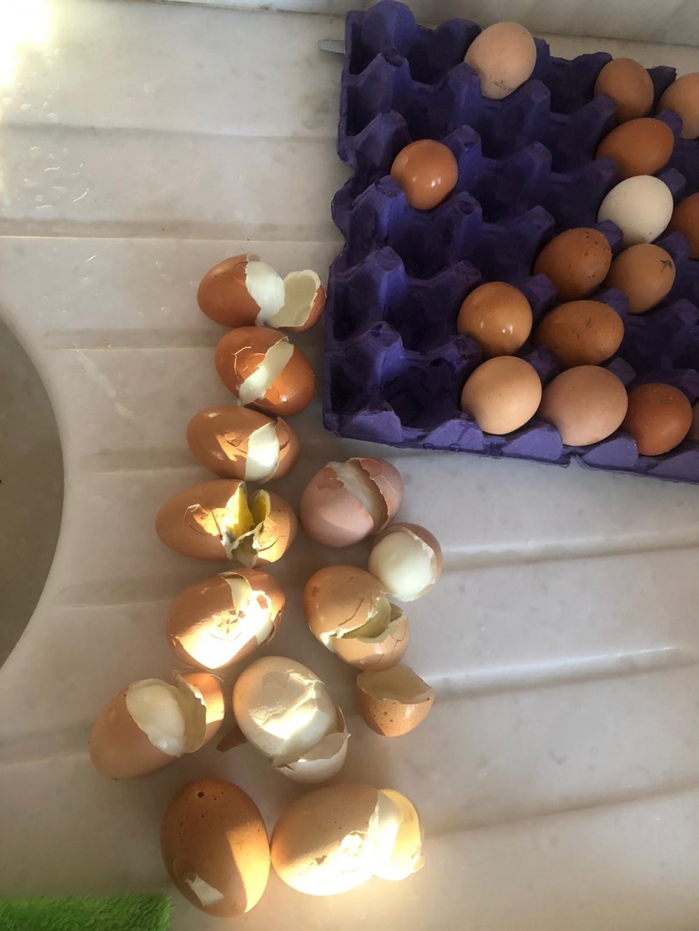 Günyüzü ilçesinde yumurta satışı yapan çifti Halil İbrahim Olçay’ın müşterilere gönderdiği yumurtaların tamamı haşlanmış çıktı.